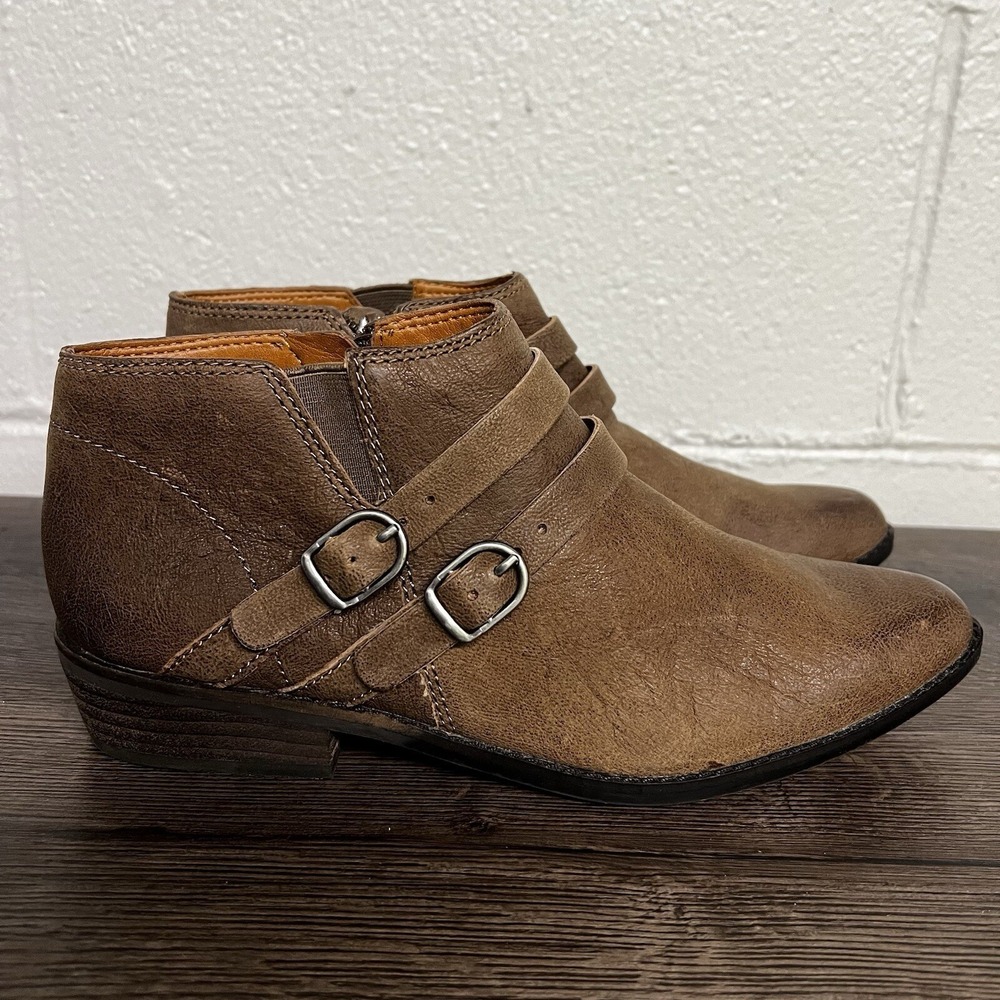 Lucky Brand Womens Jofeen Ankle Boots Brown Buckle Almond Toe Leather 7.5 M
